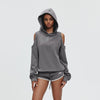 ATRY hollow off-shoulder design sweater for women in spring and autumn, national trend brand, simple hot girl functional hooded hoodie