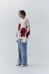 Sweatshirt mit V-Ausschnitt und Blumenmuster in Rot