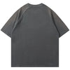 Introducing the Vexlly Punk Rivet T Shirts Patchwork Tee Tops 2024—a vintage oversized hip hop streetwear t-shirt perfect for casual wear. This plain dark gray cotton tee features short sleeves and a simple round neckline, ideal for effortless shopping. Displayed on a white background from the back, remember to consult the size chart to ensure the best fit.