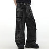 Loose Wide Leg Denim Pants Men Black Baggy Jeans Embroidery Multi Pocket Oversized Cargo Jeans Hip Hop Streetwear Man Jeans