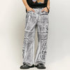 Industrial Metallic Print Wide-Leg Jeans