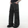 Loose Wide Leg Denim Pants Men Black Baggy Jeans Embroidery Multi Pocket Oversized Cargo Jeans Hip Hop Streetwear Man Jeans