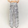 Industrial Metallic Print Wide-Leg Jeans