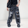 Grunge Vortex Distressed Dark Gray Jeans - Vexlly