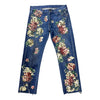 Floral Print Slim Jeans in Blue