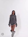 ATRY hollow off-shoulder design sweater for women in spring and autumn, national trend brand, simple hot girl functional hooded hoodie