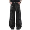 Loose Wide Leg Denim Pants Men Black Baggy Jeans Embroidery Multi Pocket Oversized Cargo Jeans Hip Hop Streetwear Man Jeans